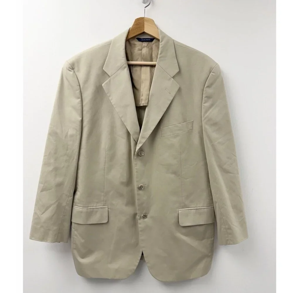 Brooks Brothers Blazer Men 43R Tan BrooksCool Poplin 3 Button Jacket Sports Coat